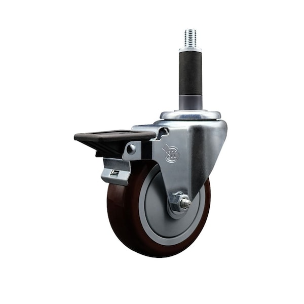 4'' Maroon Poly Swivel 1'' Expanding Stem Caster with Brake